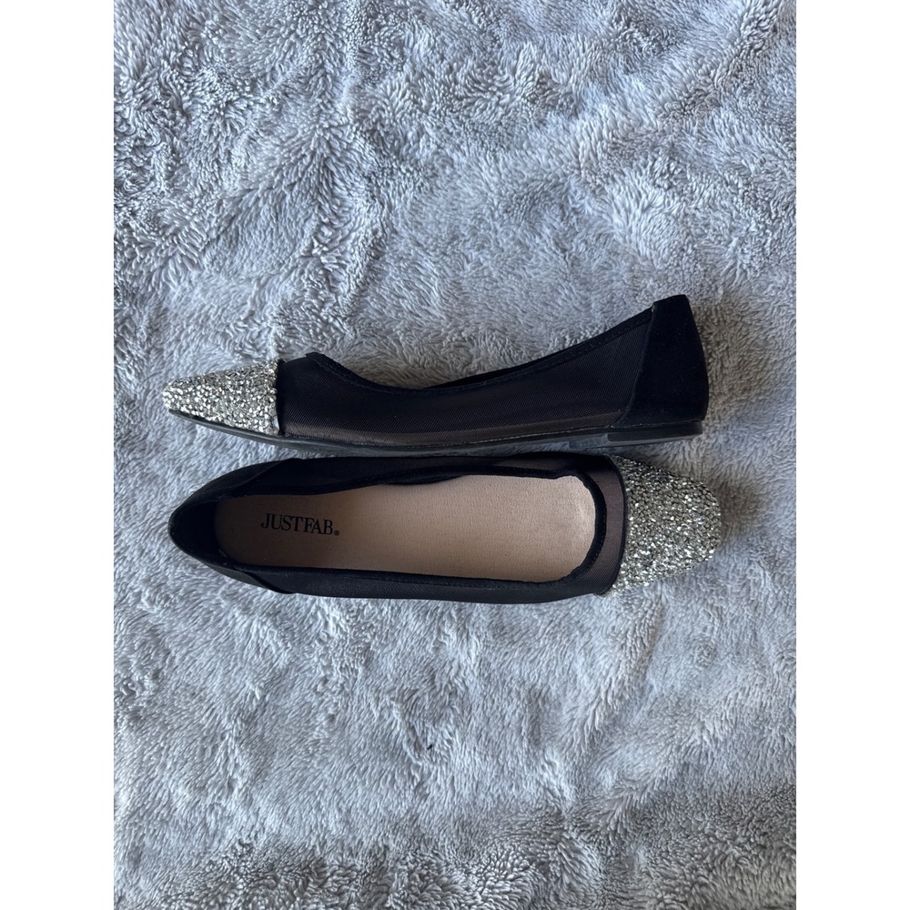JustFab Crystal Black Mesh Glitter Cap Toe Ballet Flats Womens Size 8.5 - Picture 4 of 6